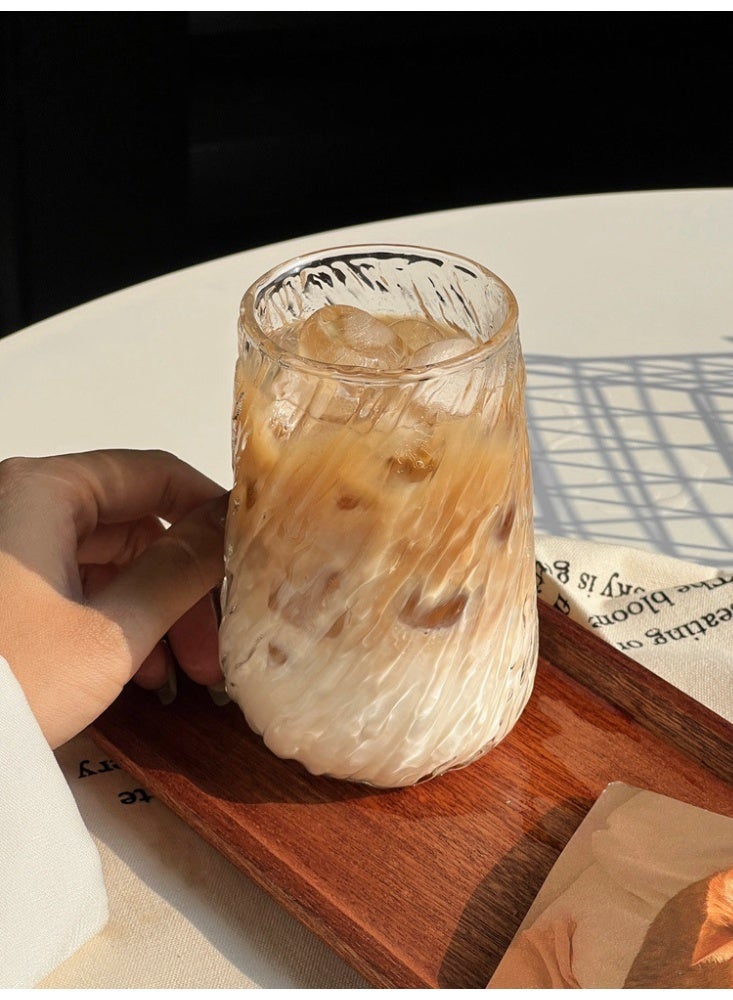 Lyaxm High Borosilicate GlassTea Cup Coffee Cup  - 400ML Large Capacity, Transparent with Bark Texture, Ideal for Iced Americano, Latte & Cold Drinks - Image 4